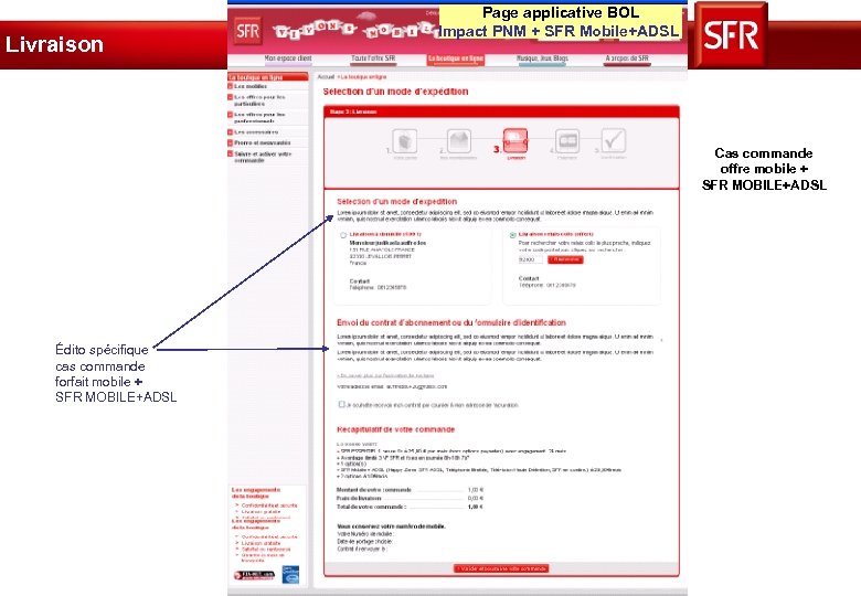 Livraison Page applicative BOL Impact PNM + SFR Mobile+ADSL Cas commande offre mobile +