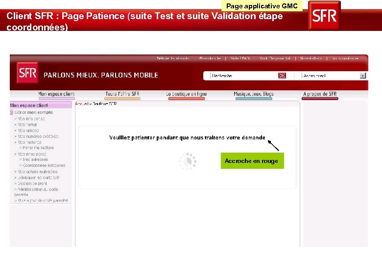 Page applicative GMC Client SFR : Page Patience (suite Test et suite Validation étape