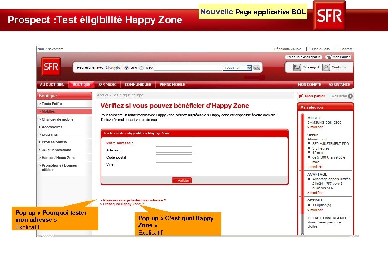 Prospect : Test éligibilité Happy Zone Pop up « Pourquoi tester mon adresse »