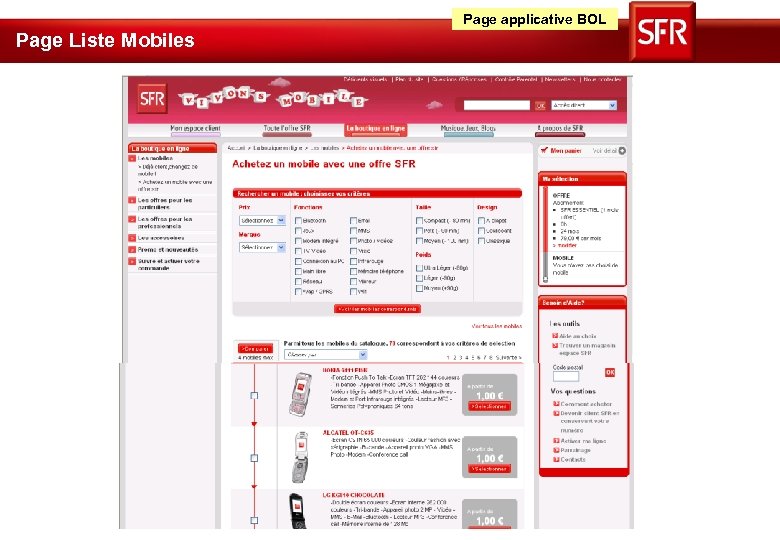 Page applicative BOL Page Liste Mobiles 