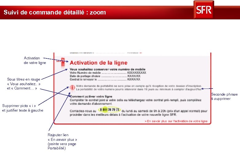 Suivi de commande détaillé : zoom Activation de votre ligne Sous titres en rouge