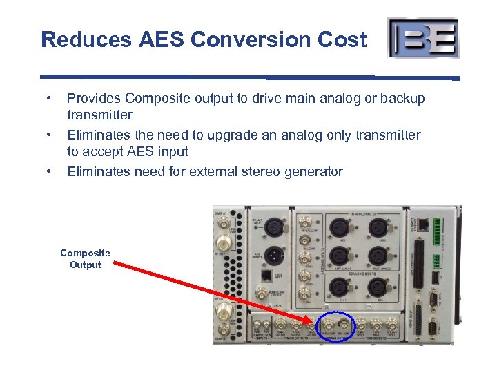 Reduces AES Conversion Cost • • • Provides Composite output to drive main analog