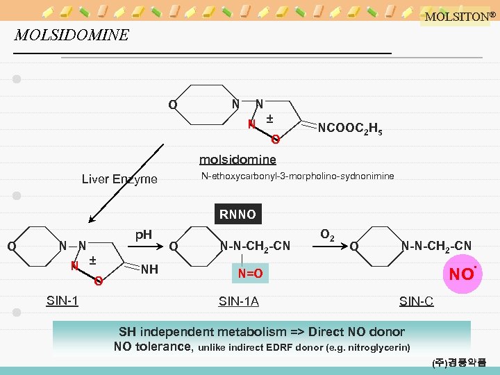 MOLSITON® MOLSIDOMINE O N N N ± O NCOOC 2 H 5 molsidomine N-ethoxycarbonyl-3