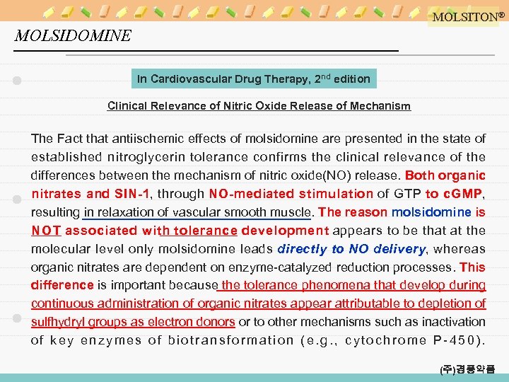 MOLSITON® MOLSIDOMINE In Cardiovascular Drug Therapy, 2 nd edition Clinical Relevance of Nitric Oxide