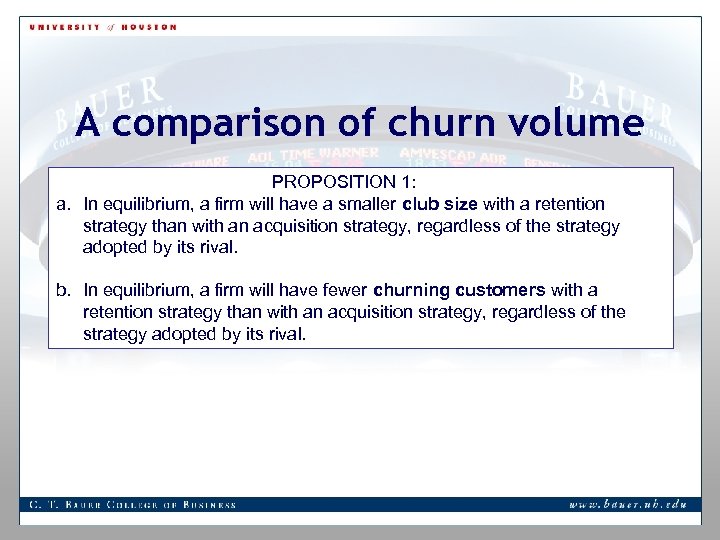 A comparison of churn volume PROPOSITION 1: a. In equilibrium, a firm will have