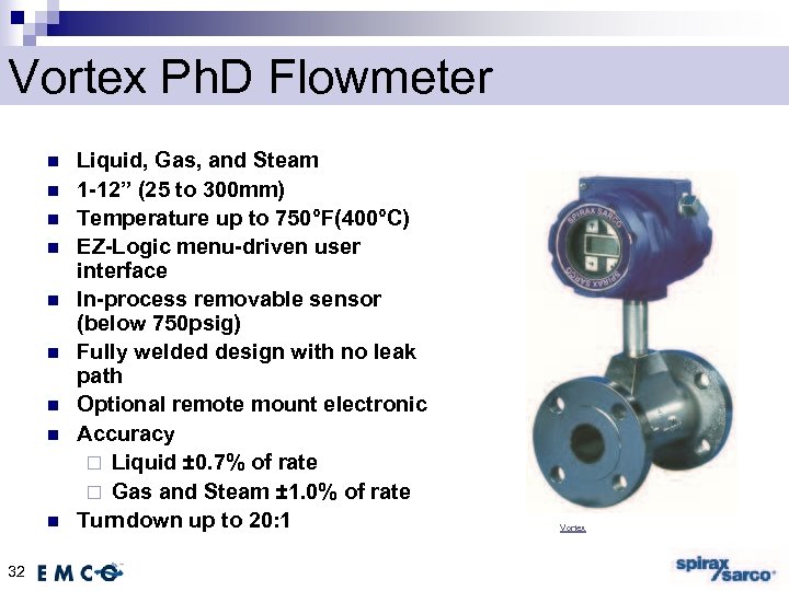 Vortex Ph. D Flowmeter n n n n n 32 Liquid, Gas, and Steam