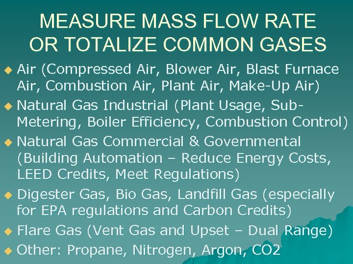 MEASURE MASS FLOW RATE OR TOTALIZE COMMON GASES Air (Compressed Air, Blower Air, Blast