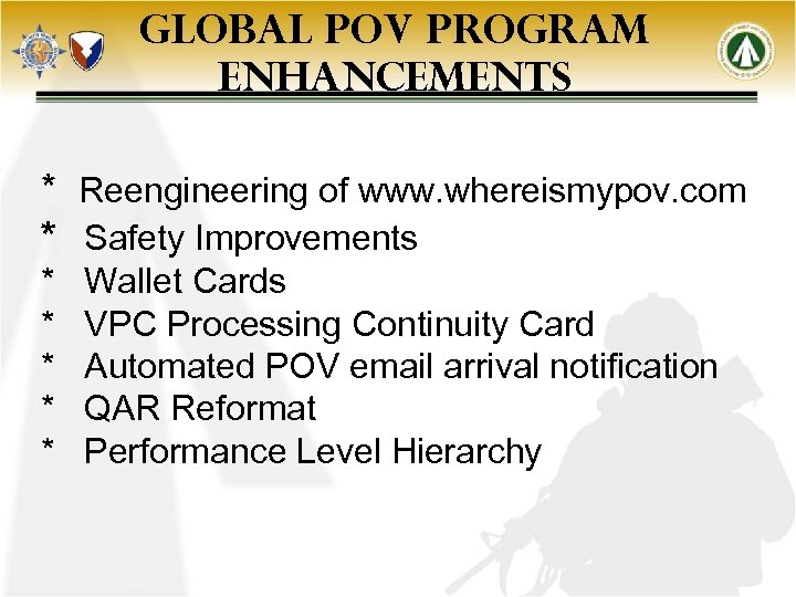 GLOBAL POV PROGRAM ENHANCEMENTS * Reengineering of www. whereismypov. com * Safety Improvements *