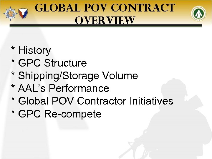 GLOBAL POV CONTRACT OVERVIEW * History * GPC Structure * Shipping/Storage Volume * AAL’s