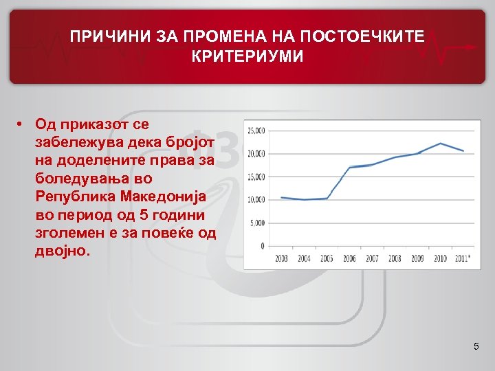 ПРИЧИНИ ЗА ПРОМЕНА НА ПОСТОЕЧКИТЕ КРИТЕРИУМИ • Од приказот се забележува дека бројот на