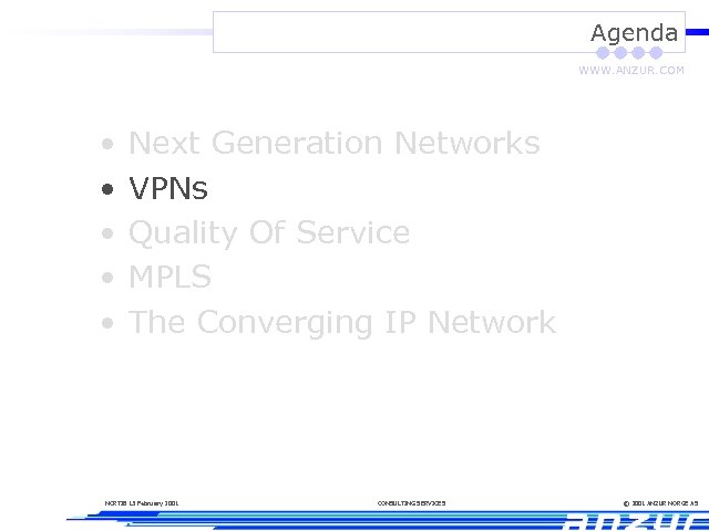 Agenda WWW. ANZUR. COM • • • Next Generation Networks VPNs Quality Of Service