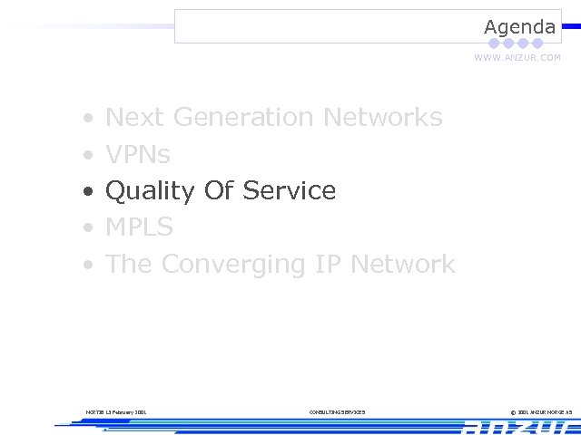 Agenda WWW. ANZUR. COM • • • Next Generation Networks VPNs Quality Of Service
