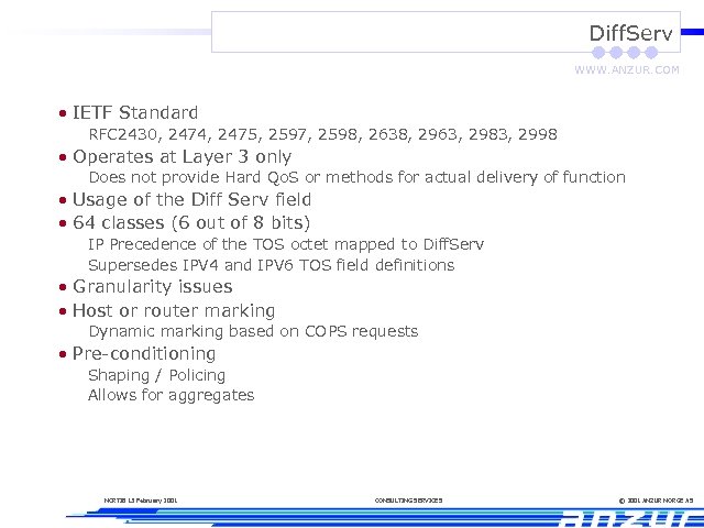 Diff. Serv WWW. ANZUR. COM • IETF Standard RFC 2430, 2474, 2475, 2597, 2598,