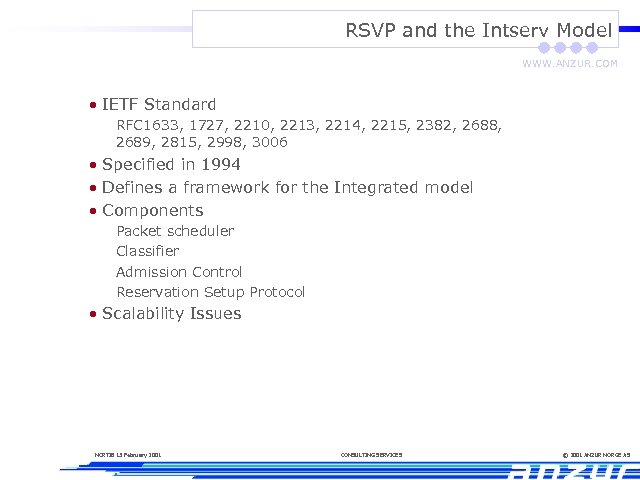 RSVP and the Intserv Model WWW. ANZUR. COM • IETF Standard RFC 1633, 1727,