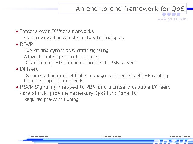 An end-to-end framework for Qo. S WWW. ANZUR. COM • Intserv over Diffserv networks