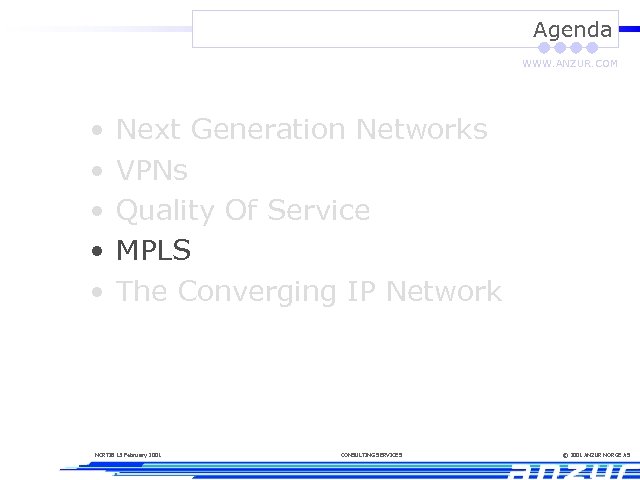 Agenda WWW. ANZUR. COM • • • Next Generation Networks VPNs Quality Of Service