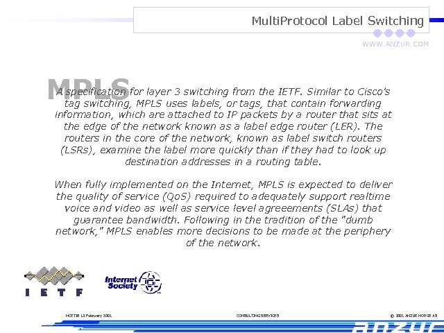 Multi. Protocol Label Switching WWW. ANZUR. COM MPLS A specification for layer 3 switching
