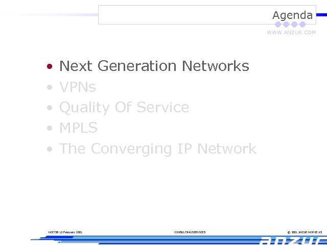 Agenda WWW. ANZUR. COM • • • Next Generation Networks VPNs Quality Of Service