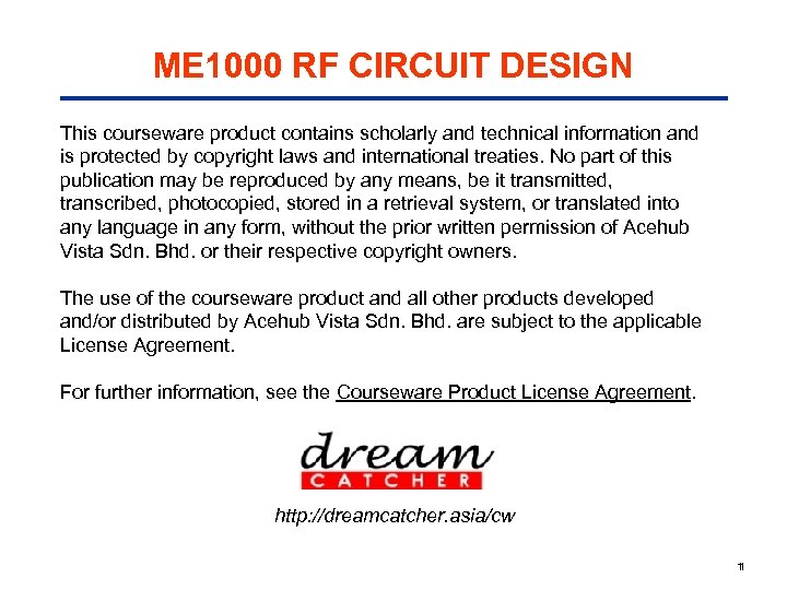 ME 1000 RF CIRCUIT DESIGN This courseware product