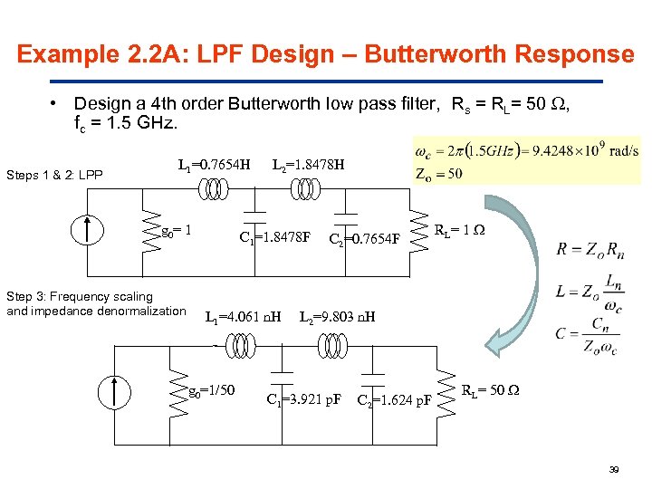 Example 2. 2 A: LPF Design – Butterworth Response • Design a 4 th