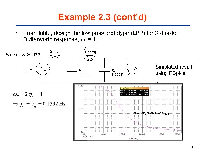 Example 2. 3 (cont’d) • From table, design the low pass prototype (LPP) for