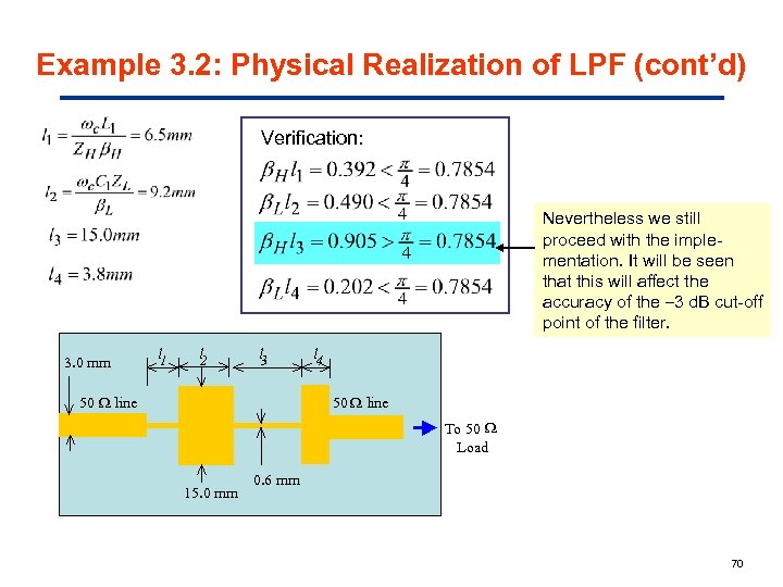 Example 3. 2: Physical Realization of LPF (cont’d) Verification: Nevertheless we still proceed with