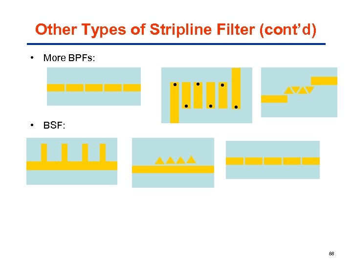 Other Types of Stripline Filter (cont’d) • More BPFs: • BSF: 88 