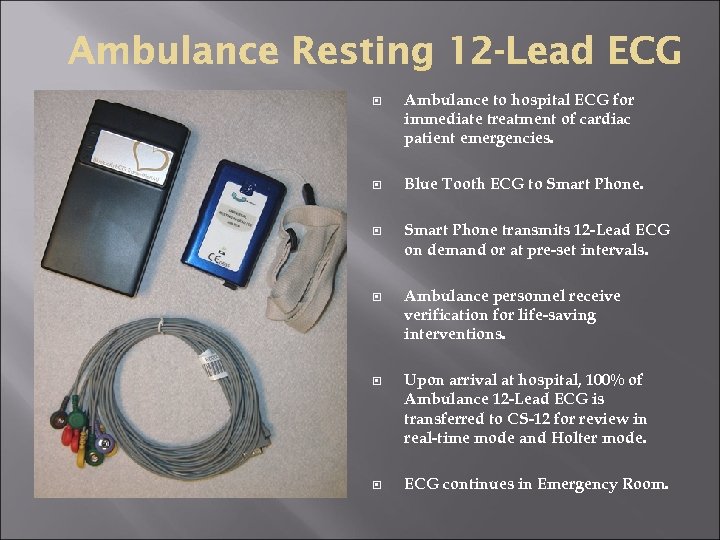  Ambulance to hospital ECG for immediate treatment of cardiac patient emergencies. Blue Tooth