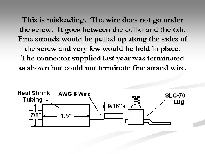 This is misleading. The wire does not go under the screw. It goes between
