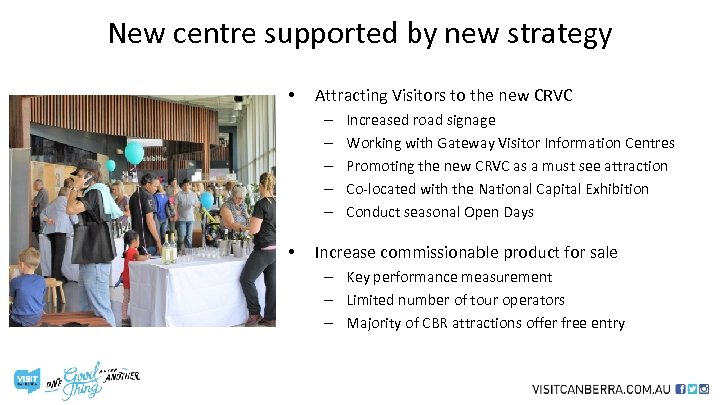 New centre supported by new strategy • Attracting Visitors to the new CRVC –
