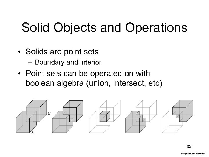 Solid Objects and Operations • Solids are point sets – Boundary and interior •