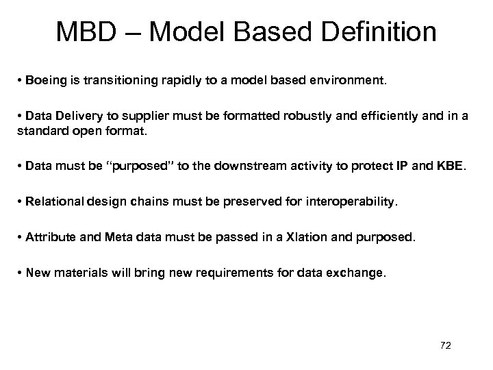 MBD – Model Based Definition • Boeing is transitioning rapidly to a model based