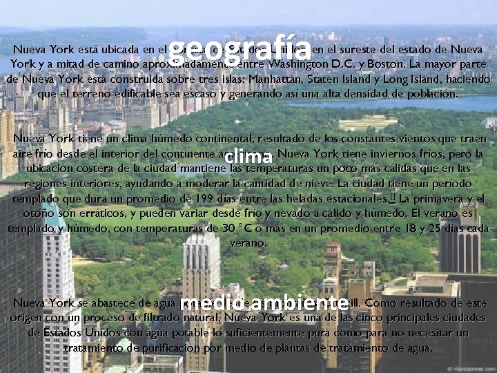 geografía Nueva York está ubicada en el noreste de Estados Unidos, en el sureste