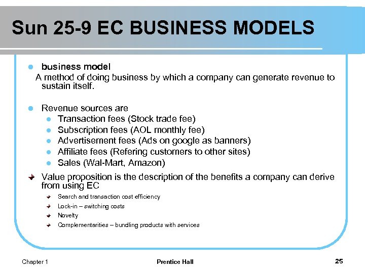 Sun 25 -9 EC BUSINESS MODELS l l business model A method of doing