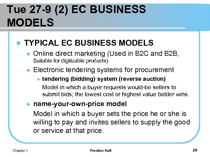 Tue 27 -9 (2) EC BUSINESS MODELS l TYPICAL EC BUSINESS MODELS l Online