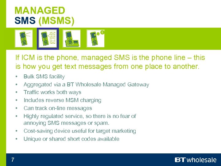 MANAGED SMS (MSMS) If ICM is the phone, managed SMS is the phone line
