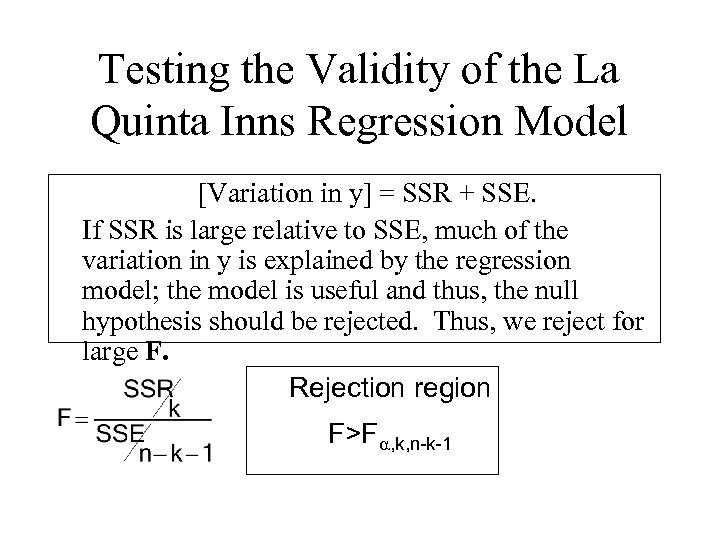 Testing the Validity of the La Quinta Inns Regression Model [Variation in y] =