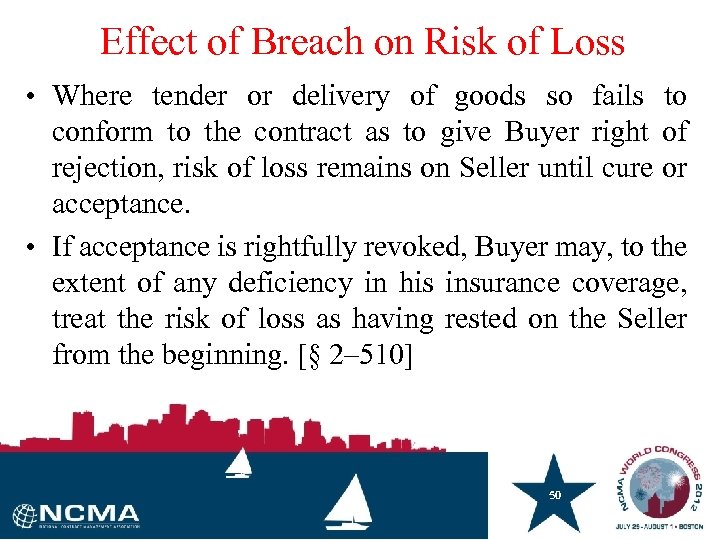 Effect of Breach on Risk of Loss • Where tender or delivery of goods