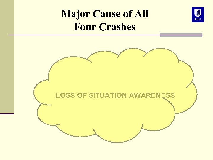Major Cause of All Four Crashes LOSS OF SITUATION AWARENESS 