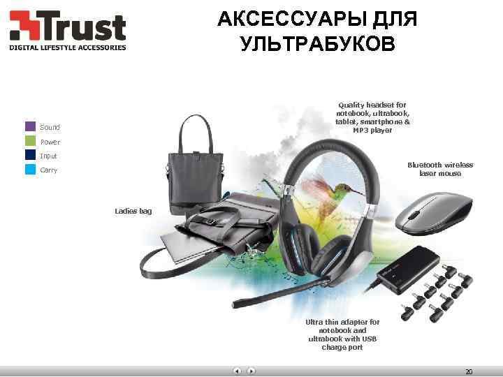 АКСЕССУАРЫ ДЛЯ УЛЬТРАБУКОВ corporate highlights introduction organization concepts products next step Quality headset for