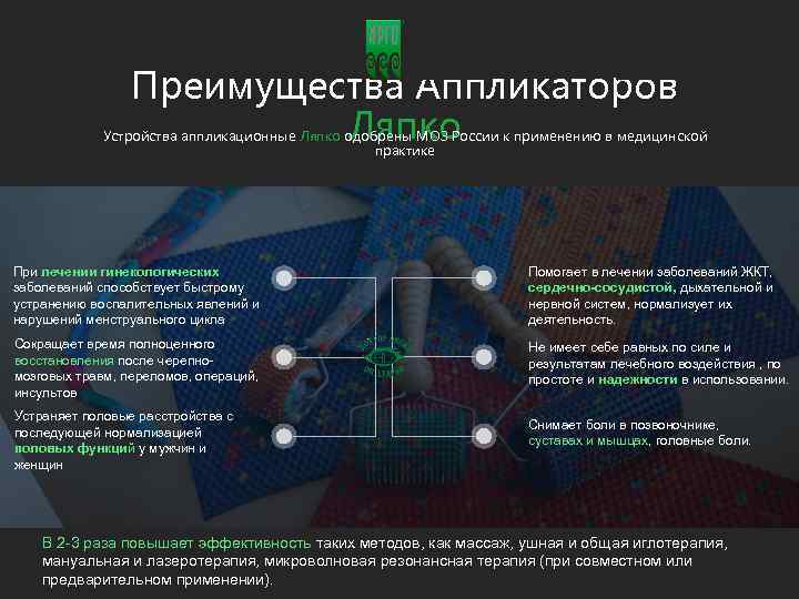 7 Преимущества Аппликаторов Ляпко Устройства аппликационные Ляпко одобрены МОЗ России к применению в медицинской