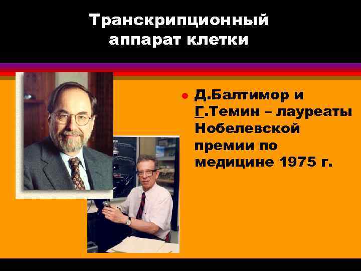 Транскрипционный аппарат клетки l Д. Балтимор и Г. Темин – лауреаты Нобелевской премии по