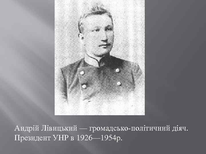 Андрій Лівицький — громадсько-політичний діяч. Президент УНР в 1926— 1954 р. 