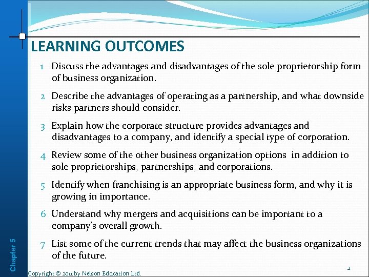 LEARNING OUTCOMES 1 Discuss the advantages and disadvantages of the sole proprietorship form of