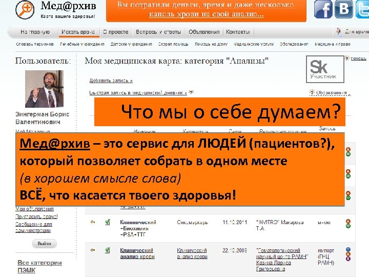 Что мы о себе думаем? Мед@рхив – это сервис для ЛЮДЕЙ (пациентов? ), который