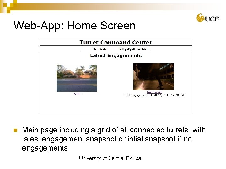 Web-App: Home Screen n Main page including a grid of all connected turrets, with