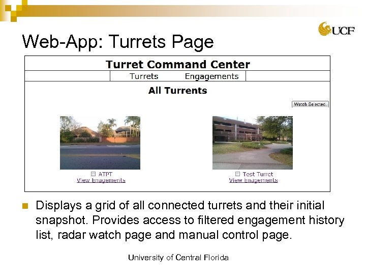 Web-App: Turrets Page n Displays a grid of all connected turrets and their initial