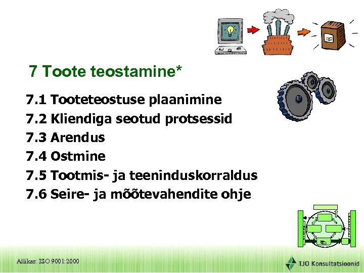 7 Toote teostamine* 7. 1 Tooteteostuse plaanimine 7. 2 Kliendiga seotud protsessid 7. 3
