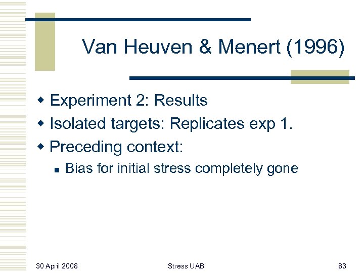 Van Heuven & Menert (1996) w Experiment 2: Results w Isolated targets: Replicates exp