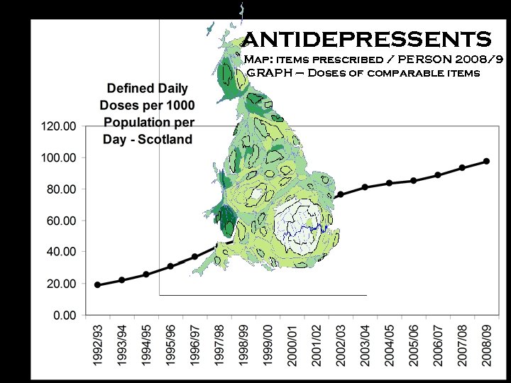 ANTIDEPRESSENTS Map: items prescribed / PERSON 2008/9 GRAPH – Doses of comparable items 